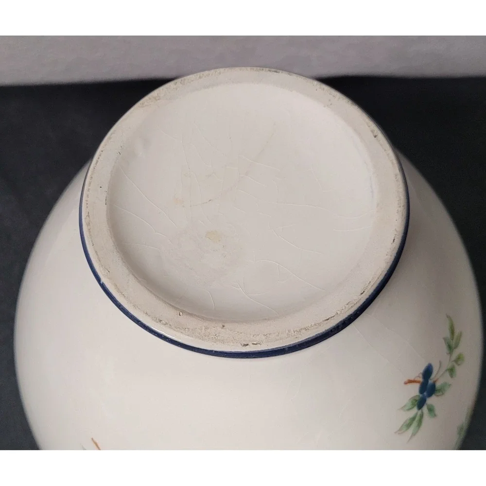 VTG 1980s Hand Painted Ceramic Bird Vase Large Heavy Earthenware Fruit Ovoid 8